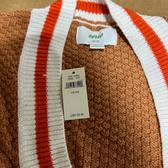 NWT Aerie Varsity Letterman Orange Oversized Cardigan Sweater w/ Pockets "06" - Picture 9 of 10